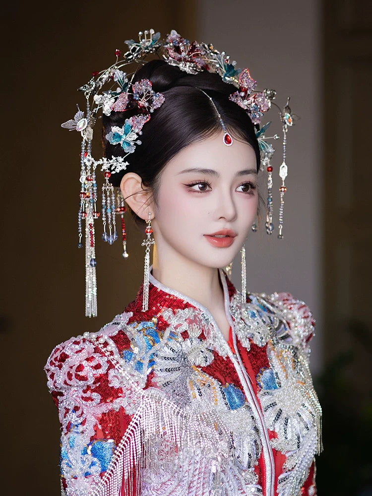 Winter Silver Butterfly - Tassel Bridal Hair Accessories Vintage Chinese Wedding Headpiece for Hanfu