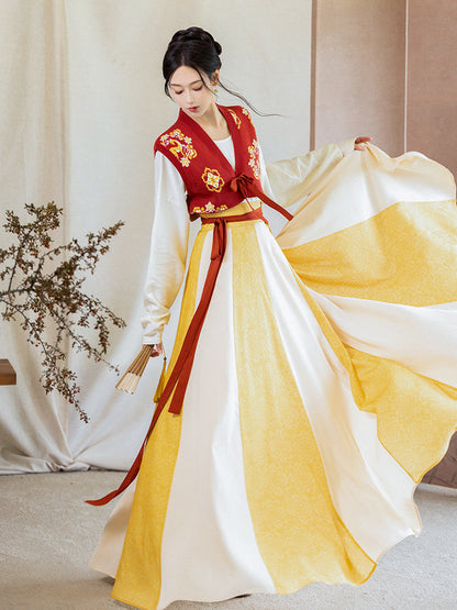 Tang Dynasty Modern Hanfu Beizi Vest and Twelve Panel Wrap Skirt - Taiping 太平 (Preorder)
