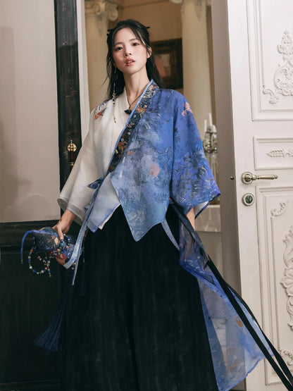 New Chinese Style Cross Collar Cardigan and Wide Leg Pants - Fish and Dragon Dance 鱼龙舞