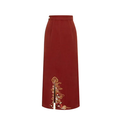 Song Dynasty Modern Hanfu Set with Jacket and Long Slit Skirt - Rich Flowers 有钱花 (Preorder)