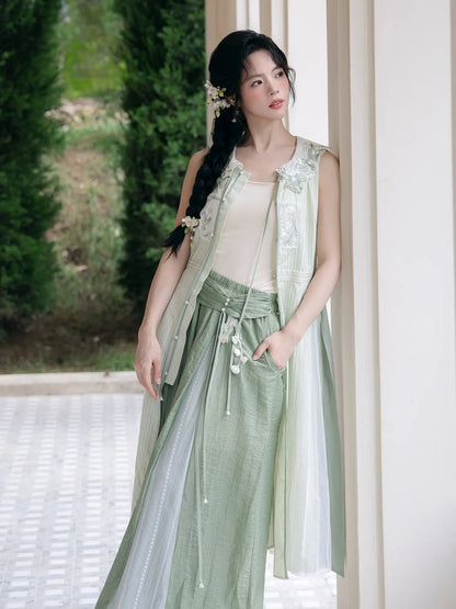 Ming Dynasty Modern Hanfu Bijia and Wide Leg Pants - Bell Whispering 铃风絮语