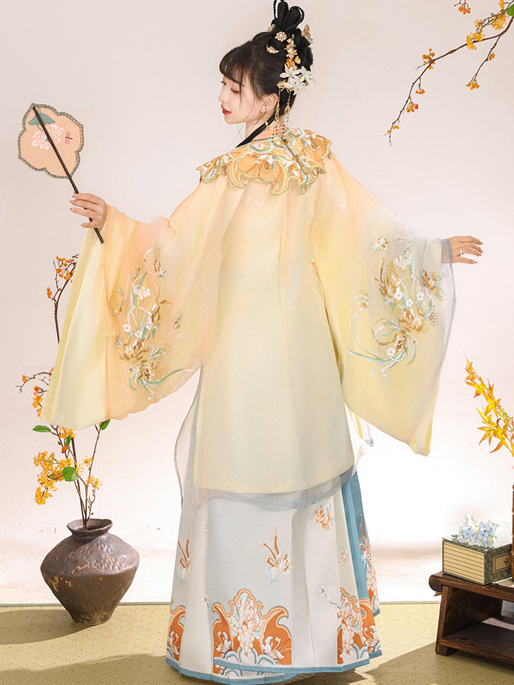 Ming Dynasty Embroidered Robe & Printed Mamian Skirt | Cloud Mirror 云外镜