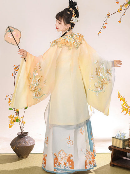 Ming Dynasty Embroidered Robe & Printed Mamian Skirt | Cloud Mirror 云外镜
