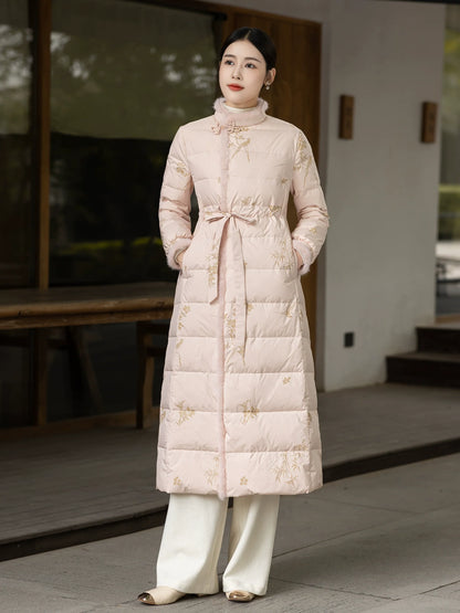 Bamboo Poem 竹影禅 - New Chinese Zen-Inspired Down Coat for Women Qipao Hanfu Style Winter Outerwear