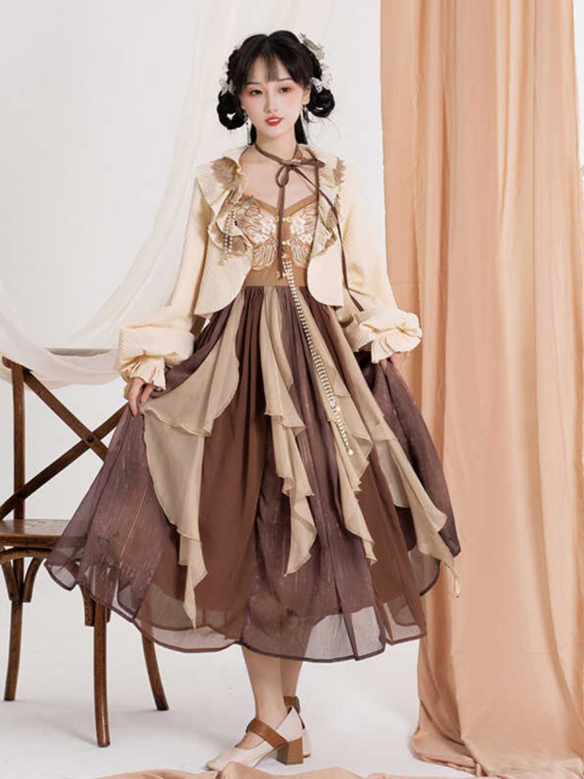 New Chinese Style Vintage Slip Dress and Cardigan for Summer - Midie 迷蝶