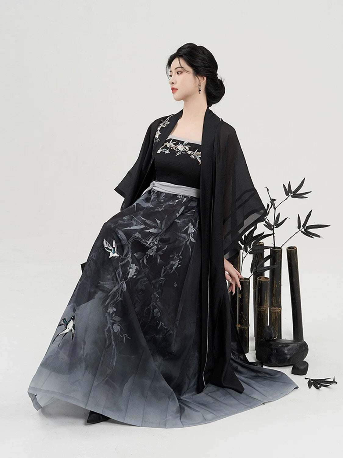 New Chinese Style Women Lightweight Cardigan & Modern Hanfu Dress - Swallow Returns 墨燕春归 (Preorder)