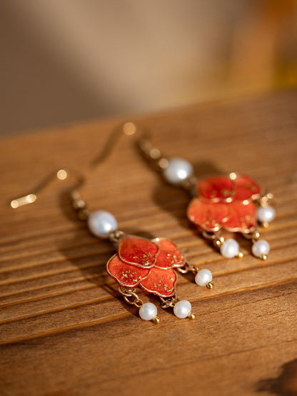 Scarlet Tassel Velvet Flowers Earrings | Hanfu Jewelry