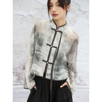 New Chinese Style Graphite Print Buckle Top Jacket