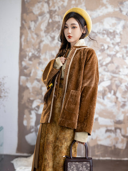 Song Dynasty Modern Hanfu Velvet Jacket - Plethora of Flowers 繁花 (Preorder)