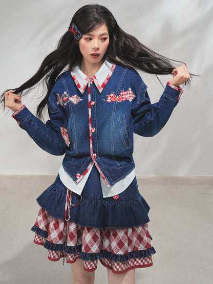 Modern Hanfu Denim Jacket, Trousers & Chinese Style Denim Skirt 苹果园