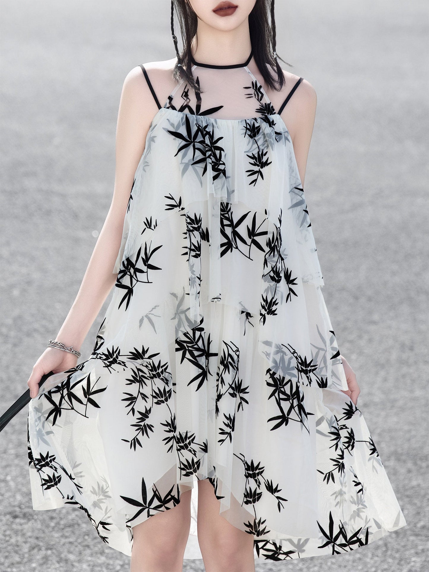 New Chinese Style Halter Neck Sleeveless Sundress - Zhuying 竹影绰绰 (Preorder)