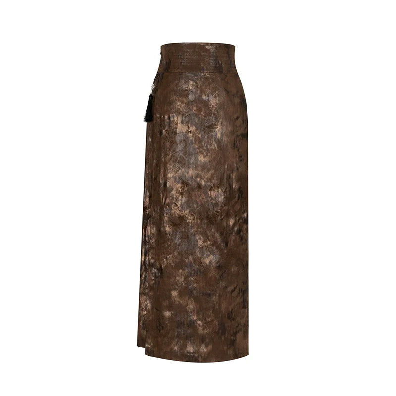 New Chinese Style Women Embroidered Velvet High-Neck Top & Spiral Skirt - Twilight 暮也 (Preorder)
