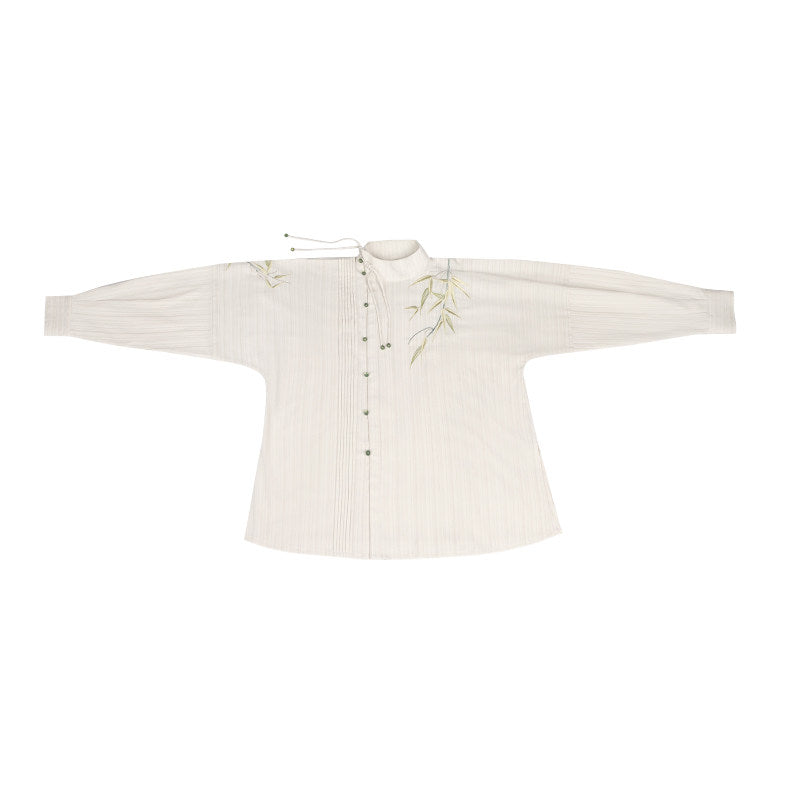 New Chinese Style Long Sleeve Top with Mamianqun Hanfu Set - Gratitude 知竹