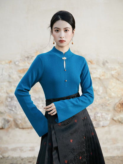 New Chinese Style Cashmere Blend Knitted Sweater - Shiyu 莳予