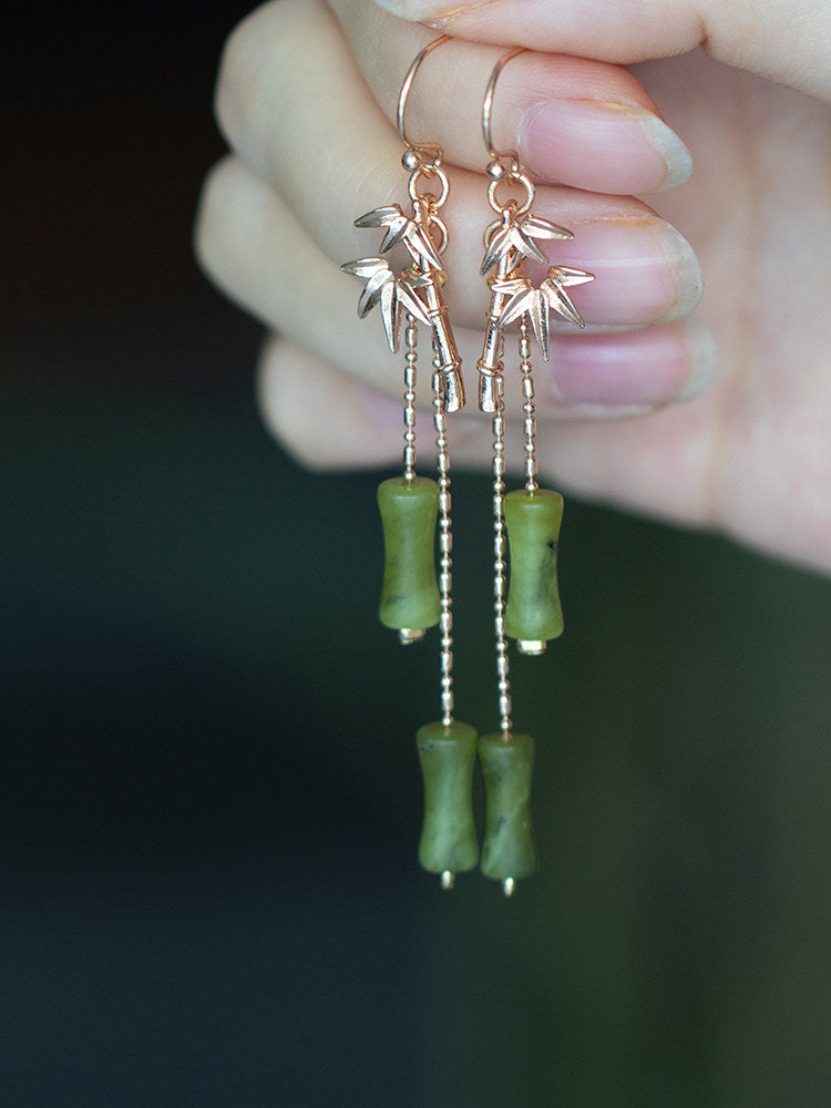 Golden Bamboo Leaves Earrings | Hanfu Jewelry