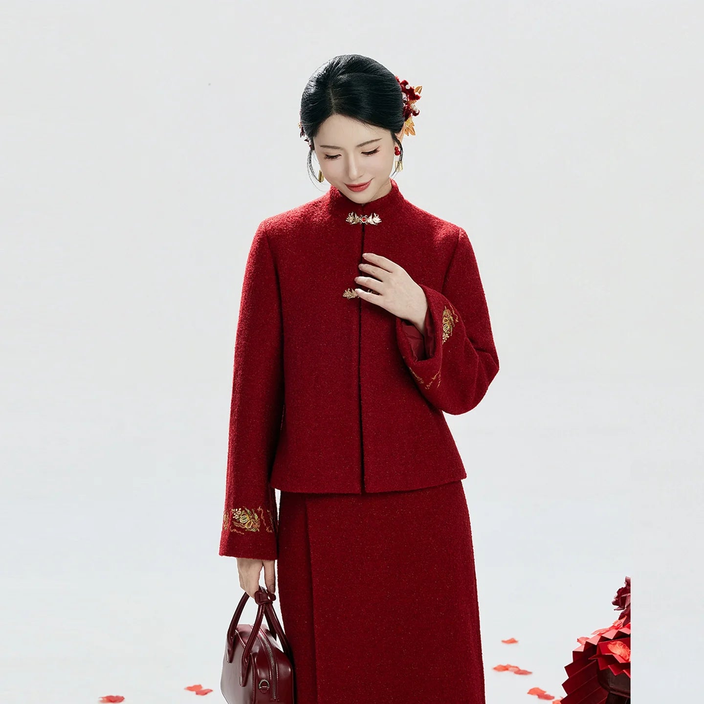 New Chinese Style Wedding Hanfu Bridal Tea Ceremony Outfit - Jin Yu Liang Yuan 锦玉良缘 (Preorder)