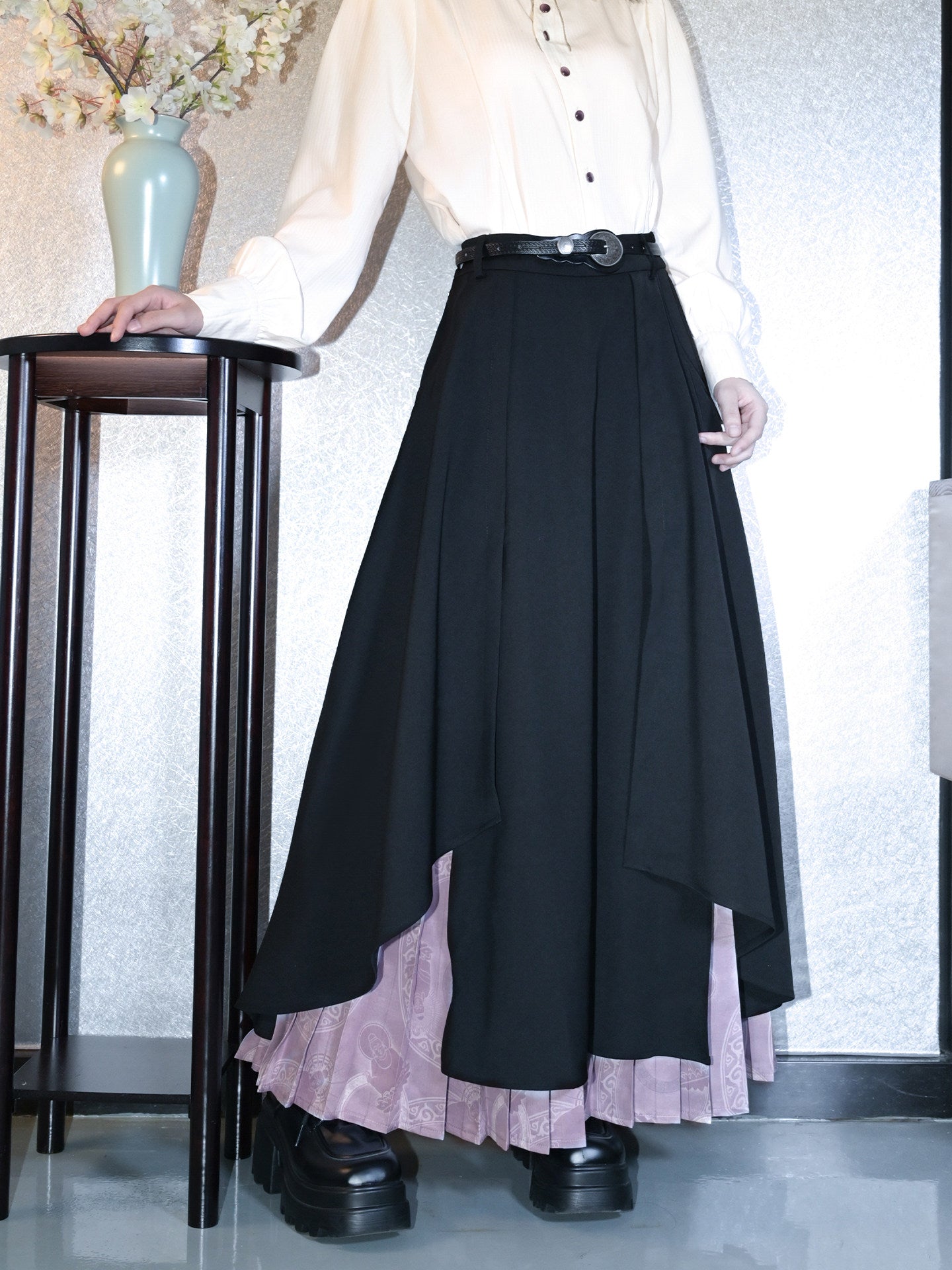 New Chinese Style Double Layered Pleated Wide Leg Culottes - Immeasurable 无量
