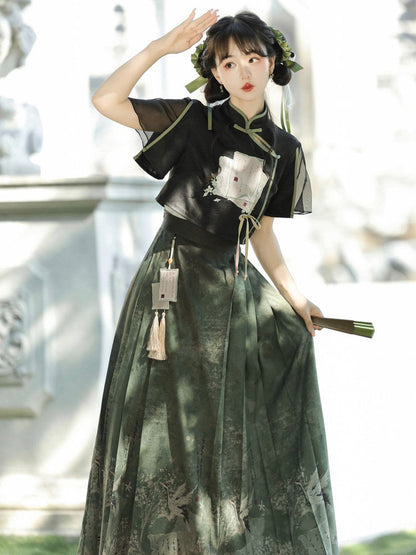 Ming Dynasty Modern Hanfu Crop Top and Mamianqun - Herbalism 草药学