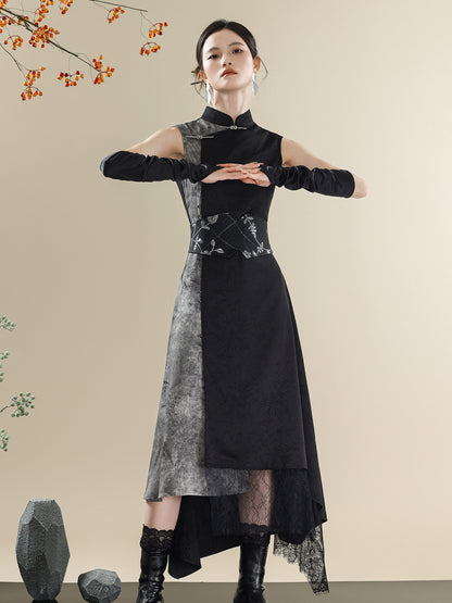 Ink Wash Mandarin Collar Dress | New Chinese Style Sleeveless Long Dress
