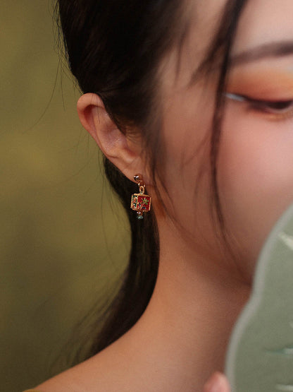 Oriental Flower Cube Earrings | Hanfu Jewelry