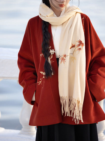 Song Dynasty Modern Hanfu Winged Sleeve Top and Wrap Skirt for Autumn and Winter - Plum Fragrance 倚梅香 (Preorder)