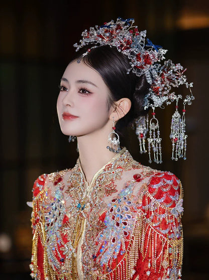 Ocean Mist - Silver Blue Forehead Pendant Bridal Hair Accessories Noble Chinese Wedding Headpiece for Hanfu