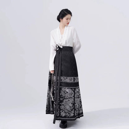 Chinese Long Sleeve Shirt & Mamian Skirt Outfit | Scenic Mountain 山河映画