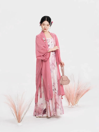 Song Dynasty Modern Hanfu Set with Changgan Temple Beizi and Mamian Slip Dress - Hongfu 红芙 (Preorder)