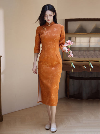 Mid Sleeve Floral Cheongsam | Evening Sun