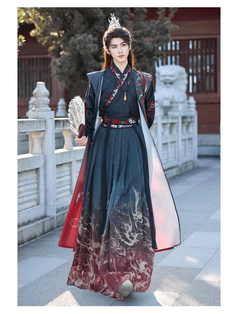 Crimson Flame 赤焰 - Unisex Wei-Jin Style Hanfu Robe with Cross Collar, Cool Heroic Ancient Style Outfit