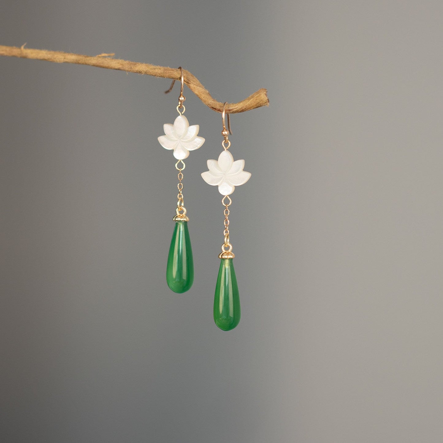 Classic Jade Lotus Earrings | Hanfu Jewelry