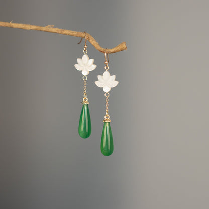 Classic Jade Lotus Earrings | Hanfu Jewelry