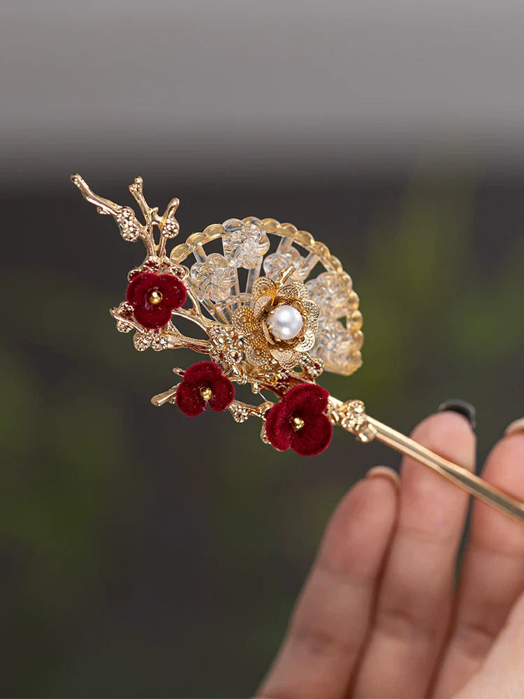 Oriental Plum Fan Hair Stick | Ancient Chinese Hair Accessory