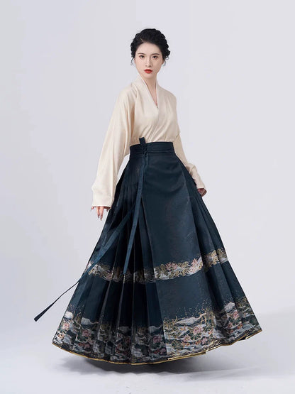 Chinese Blouse & Mamian Skirt Outfit | Drunk Star Lotus 醉星荷