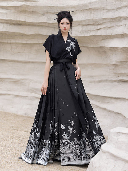 New Chinese Style Winged Sleeve Top and Mamianqun Hanfu Set - Guest of Human Realm 人间客