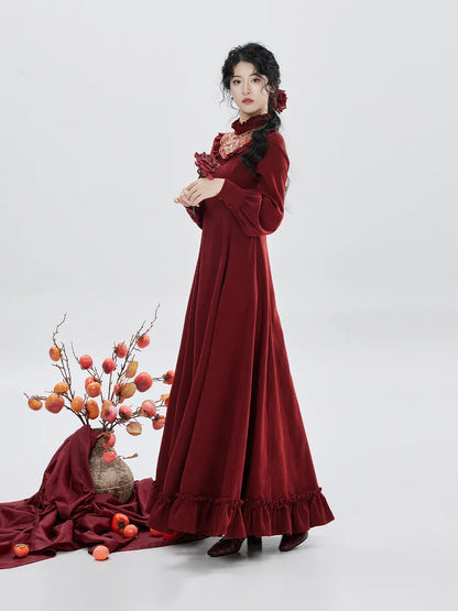 New Chinese Style Long Sleeve Dress Hanfu Inspired for New Year Festivals - Winter Persimmon 冬柿 (Preorder)