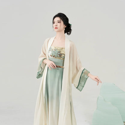 Modern Tang Dynasty Hanfu Slip Dress Set - Tranquil Mountain Path 青山行 (Preorder)