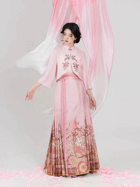 Chinese blouse and mamian skirt outfit Burning Peaches, front view