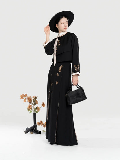 New Chinese Style Women Phoenix & Floral Embroidered Jacket with Three Pleat Skirt - Xulan 叙兰 (Preorder)