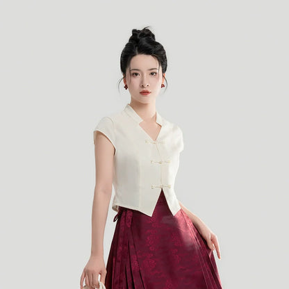 New Chinese Style Women's V Neck Top - Yinyue 吟月 (Preorder)