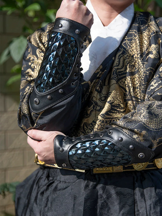 Night Wind hanfu wrist guards — embroidery detail view