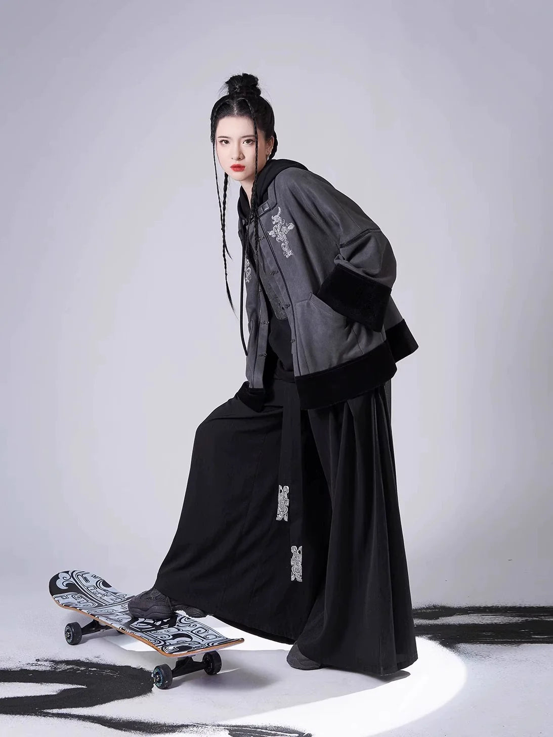 Song Dynasty Modern Hanfu Set with Hooded Jacket and Wide Leg Pants - Longding 龙鼎 (Preorder)