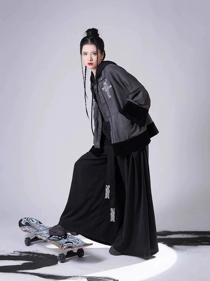 Song Dynasty Modern Hanfu Set with Hooded Jacket and Wide Leg Pants - Longding 龙鼎 (Preorder)