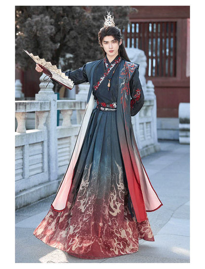 Crimson Flame 赤焰 - Unisex Wei-Jin Style Hanfu Robe with Cross Collar, Cool Heroic Ancient Style Outfit