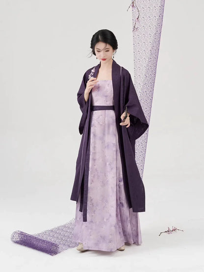 Song Dynasty Modern Hanfu Set with Changgan Temple Beizi and Slip Dress - Flower Date 花有约 (Preorder)