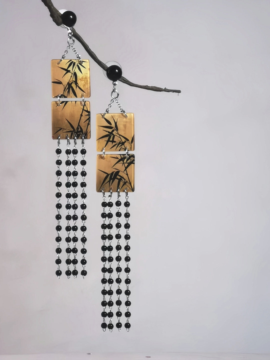 Bamboo Leaves Square Tassel Earrings | Hanfu Jewelry