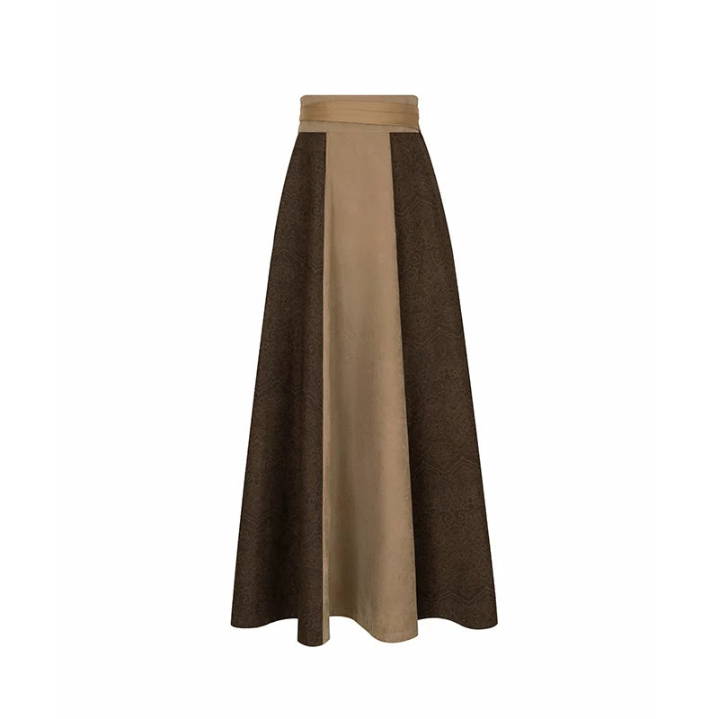 New Chinese Style Women Long Sleeve Top, Skirt & Long Coat Modern Hanfu Set - Brown Pine 泠竹褐松 (Preorder)