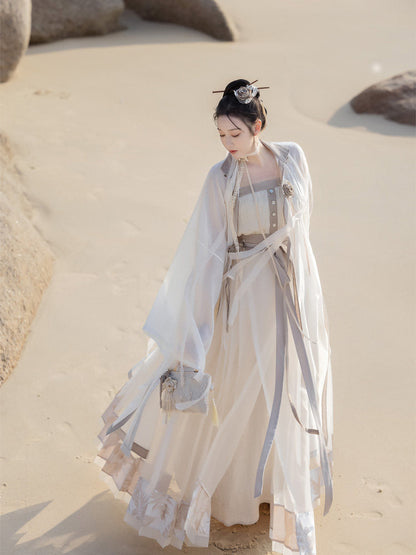 New Chinese Style Tencel Long Robe and Sheer Mamian Skirt Hanfu Set - Dream of Mountains 山海入梦