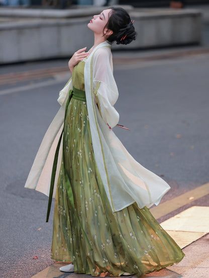 Green Wilds | Modern Song Dynasty Hanfu with Floral Pleated Skirt