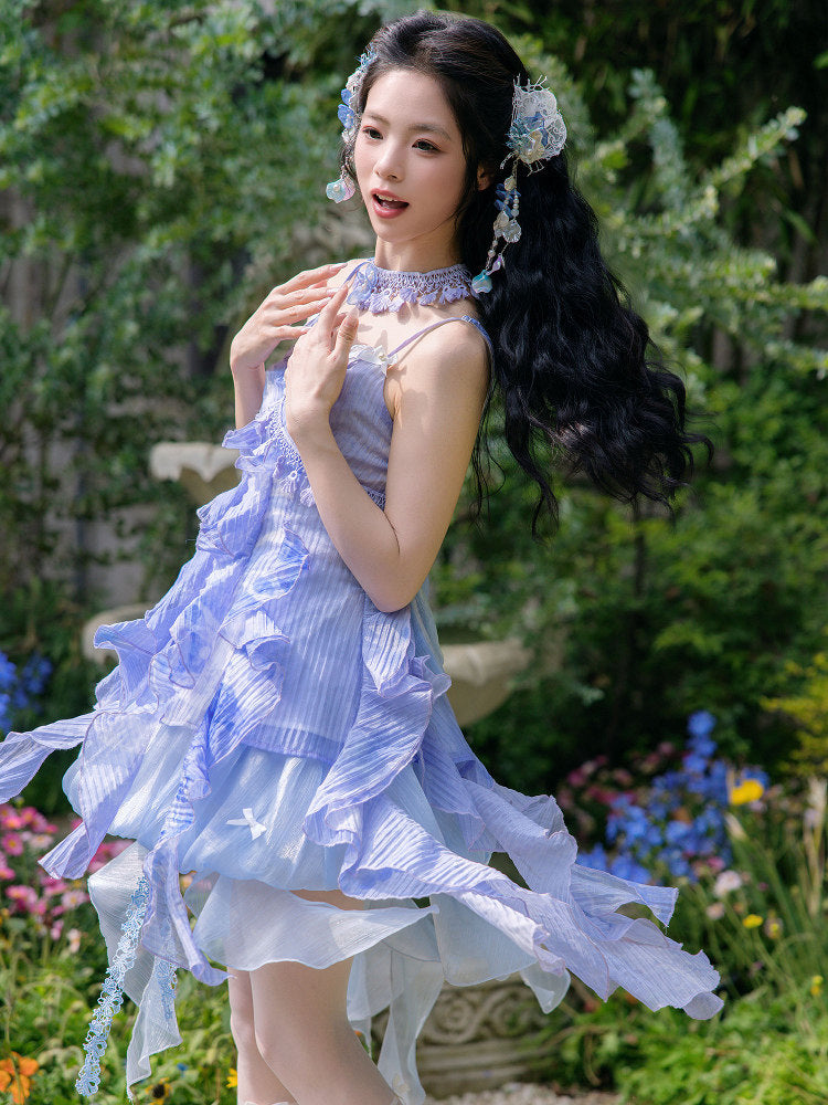 New Chinese Style Fairy Summer Slip Dress - Blue Moon Lake 海月浴兰